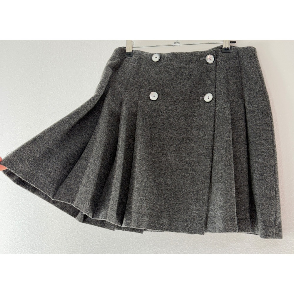 VTG 90s Limited 100% Wool Gray Pleated Mini Skirt True Wrap Double Breasted 8 - Picture 2 of 6
